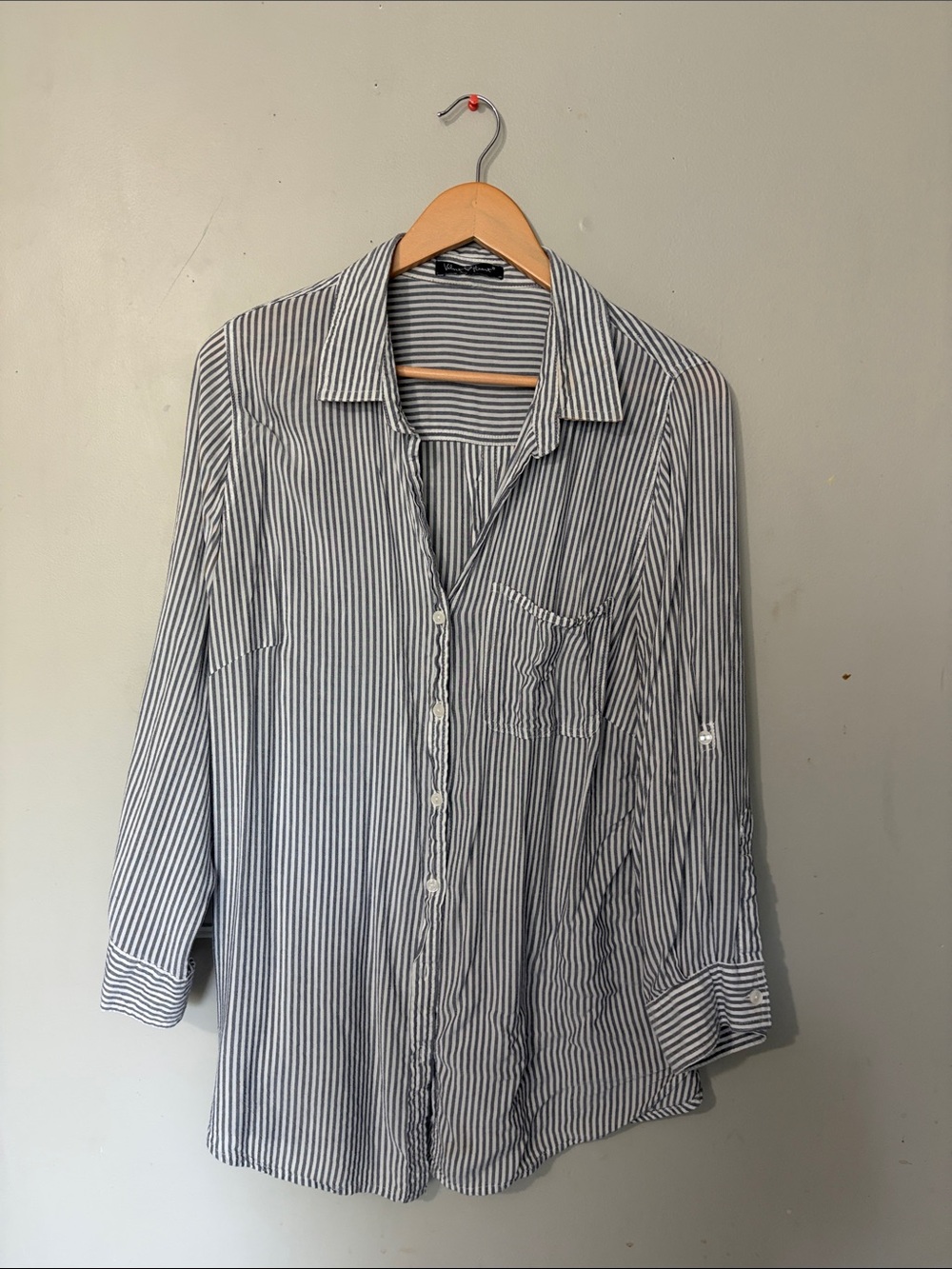 Velvet Heart Woman’s Blue and White Striped Button-Down Shirt